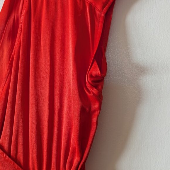 Maeve Anthropologie Orange/Poppy Faux Wrap High Low Dress Cap Sleeve M - Picture 12 of 12